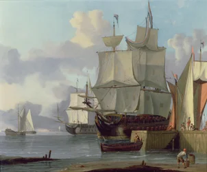 Niederländische Kriegsschiffe an einem Kai vertäut